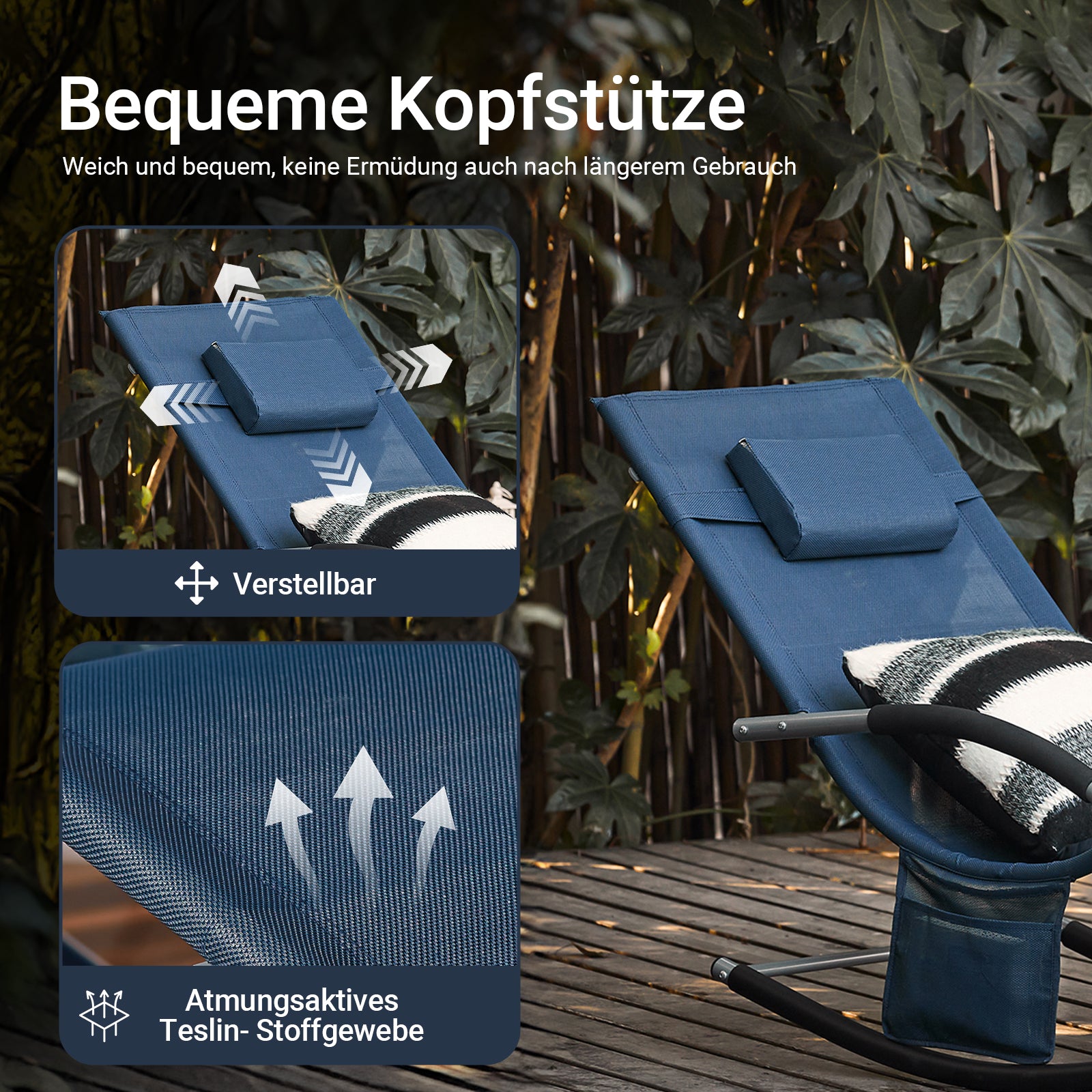 SoBuy Sonnenliege schaukel Liegestuhl für Gärten, Höfe 63x87x150cm Denimblue OGS28-NB