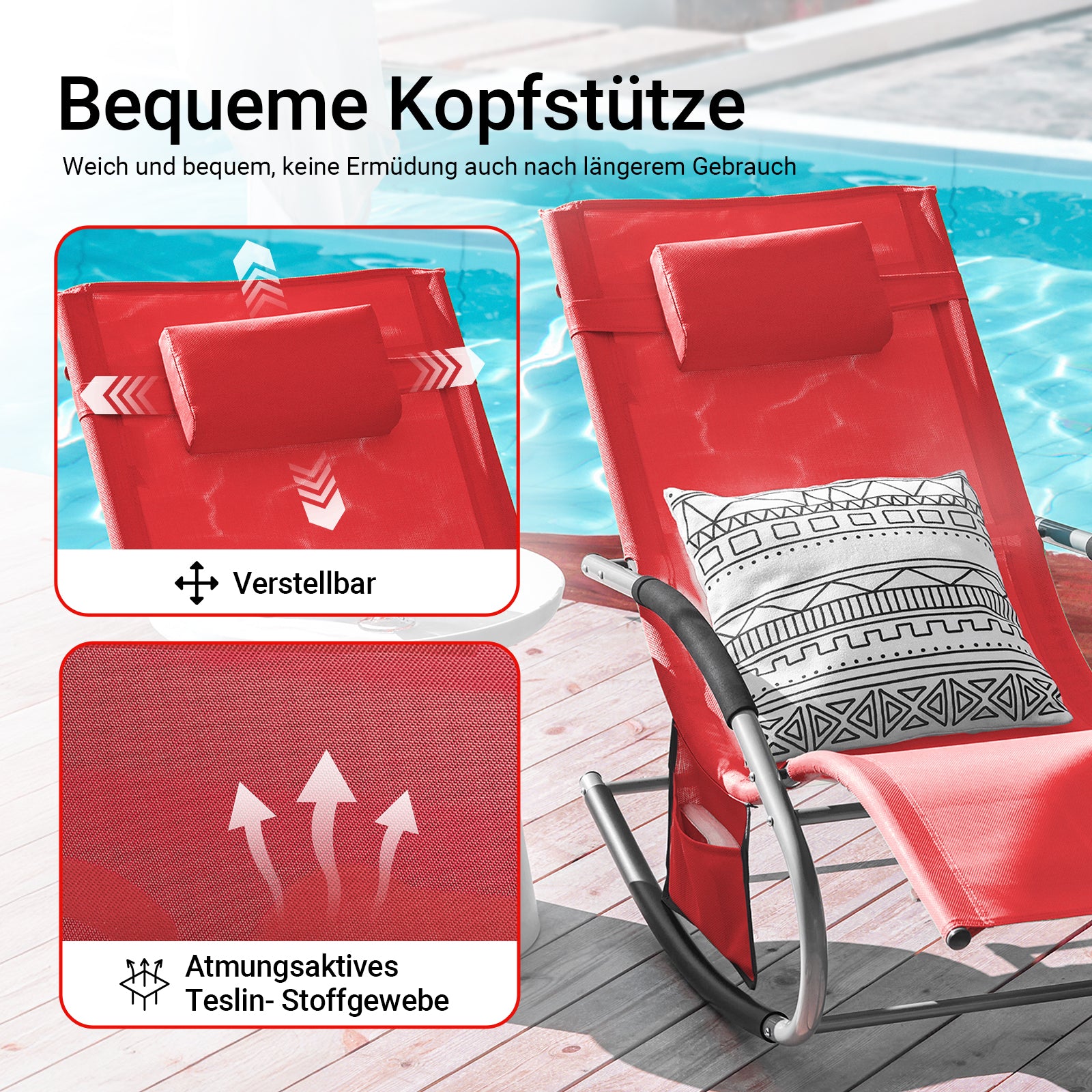 SoBuy Sonnenliege 2-er Set Liegestuhl für Gärten, Höfe 63x87x150cm Rot OGS28-Rx2