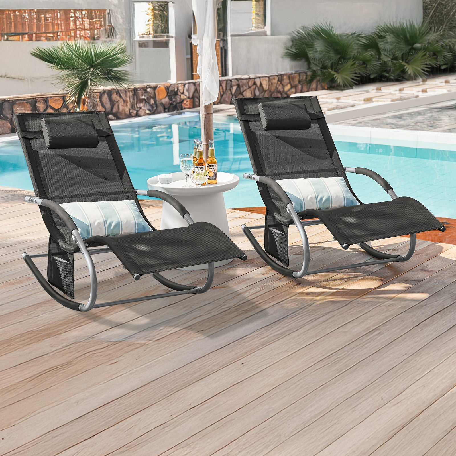 Vorverkauf | SoBuy Sonnenliege 2-er Set Liegestuhl für Gärten, Höfe 63x87x150cm Schwarz OGS28-SCHx2