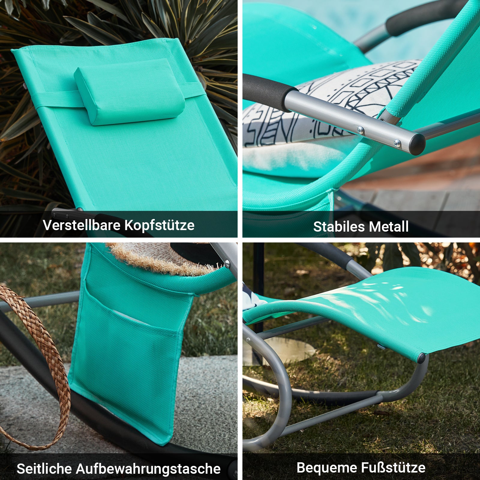 SoBuy Sonnenliege schaukel Liegestuhl für Gärten, Höfe 63x87x150cm Helltürkis OGS28-TB