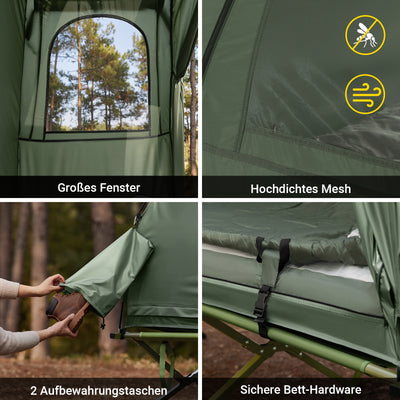 bett zelt camping SoBuy Feldbett mit Zelt 7in1 Wurfzelt mit Luftpumpe, Rolltasche, Schlafsack, Wasserdichtes Campingbett Outdoor Campingliege Familienzelt Camping Tent Grün 193 x 160 x 86cm bis 114 kg OGS32-GR – SoBuy.de