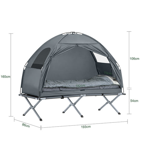 SoBuy | 4in1-Zelt | Für 1 Person | Wurfzelt | Feldbett | mit Campingliege | Hellgrau | OGS32-HG