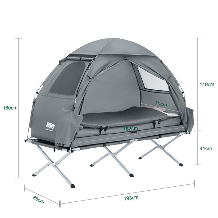 SoBuy | 7in1 Zelt Campingzelt | 1 Person | Outdoor | Feldbett | Hellgrau | 193x160x86cm | OGS32-HG