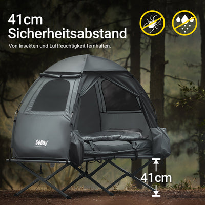 1 person wurfzelt SoBuy Feldbett mit Zelt Campingbett Outdoor 7in1 Wurfzelt mit Luftpumpe Hellgrau | 193x160x86cm