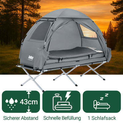 SoBuy | 7in1 Zelt Campingzelt | 1 Person | Outdoor | Feldbett | Hellgrau | 193x160x86cm | OGS32-HG