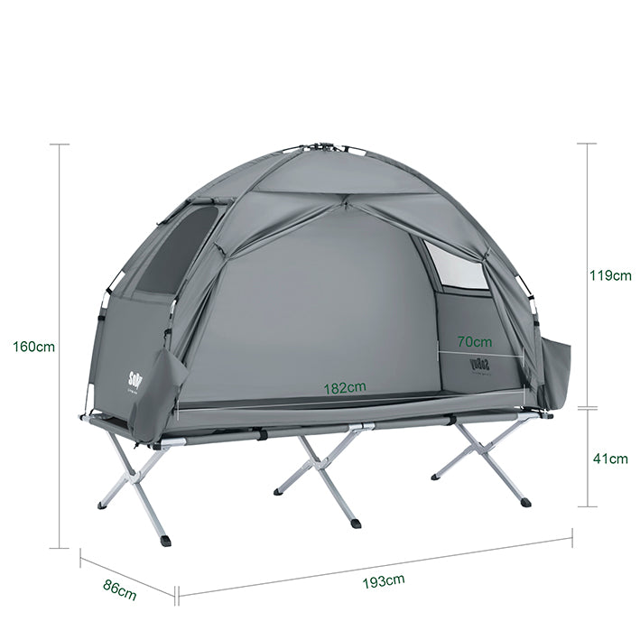 SoBuy | 3in1-Zelt Campingzelt Einzelzelt Outdoor Feldbett Grau 193x160x86cm | OGS32-II-HG