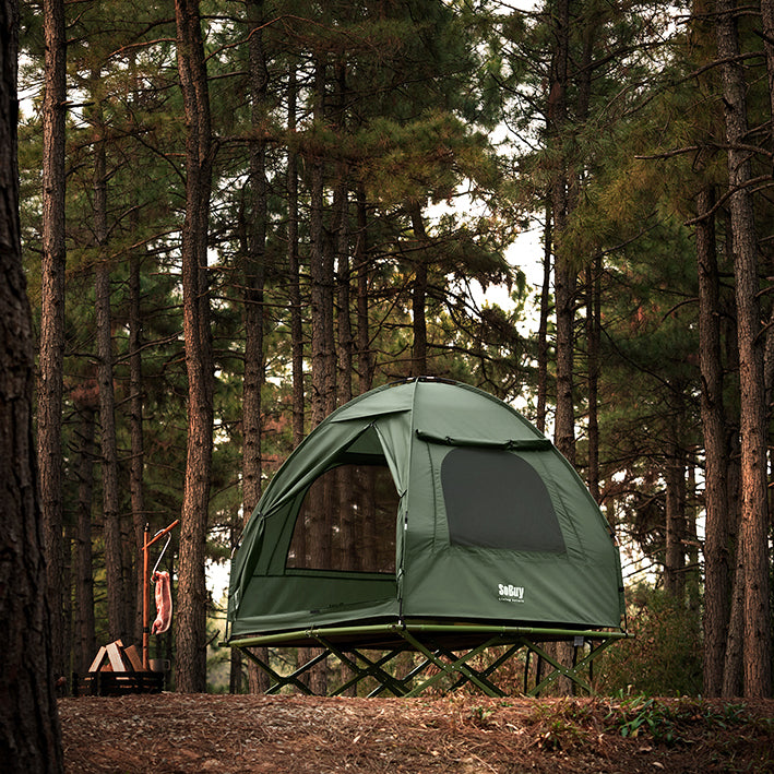 SoBuy | 3in1-Zelt Campingzelt Outdoor Feldbett 2 Person Grün 193x188x145cm | OGS32-II-L-GR