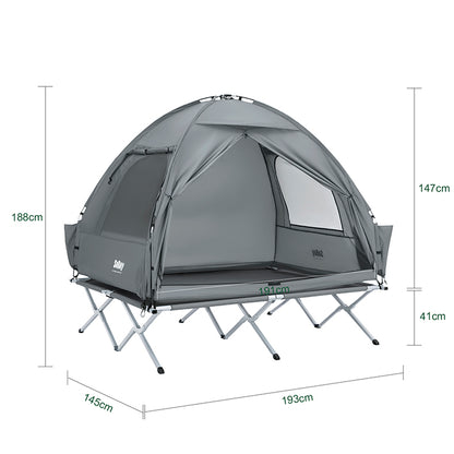 SoBuy | 3in1-Zelt Campingzelt Outdoor Feldbett 2 Person Grau 193x188x145cm | OGS32-II-L-HG