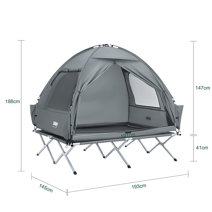 SoBuy | 3in1-Zelt Campingzelt Outdoor Feldbett 2 Person Grau 193x188x145cm | OGS32-II-L-HG
