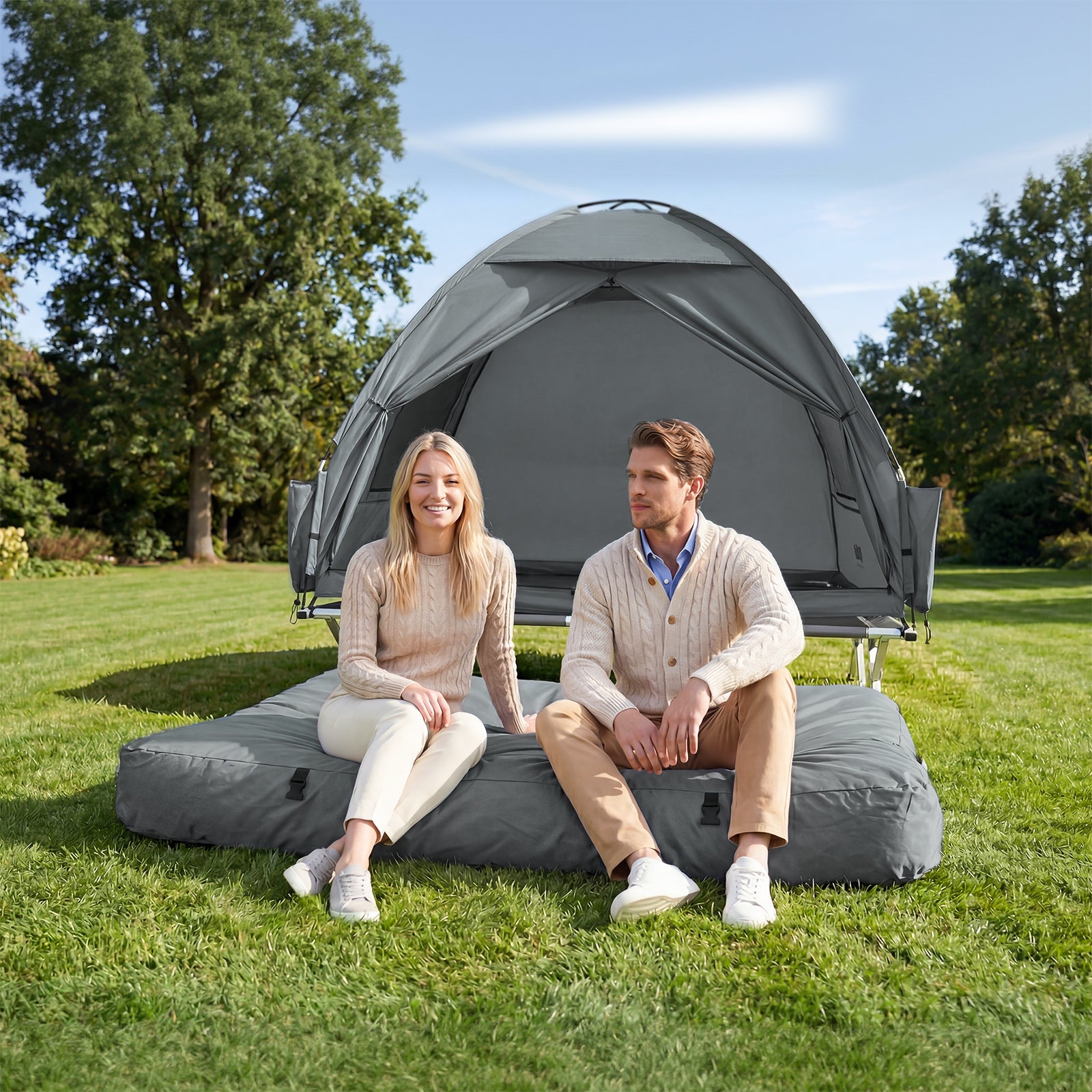 SoBuy | Feldbett 2 Person 191x22x137 cm für Campingzelt Outdoor | Grau OGS32-II-L-HG-P01