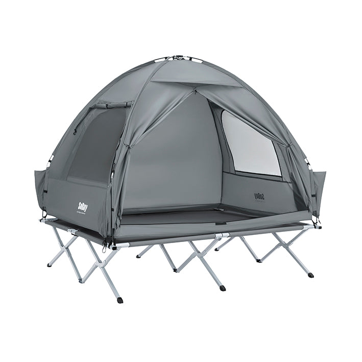 SoBuy | 3in1-Zelt Campingzelt Outdoor Feldbett 2 Person Grau 193x188x145cm | OGS32-II-L-HG