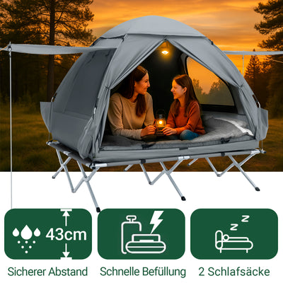 SoBuy | 7in1-Zelt Campingzelt | 2 Personen | Outdoor | Feldbett Hellgrau | 193x188x145cm | OGS32-L-HG