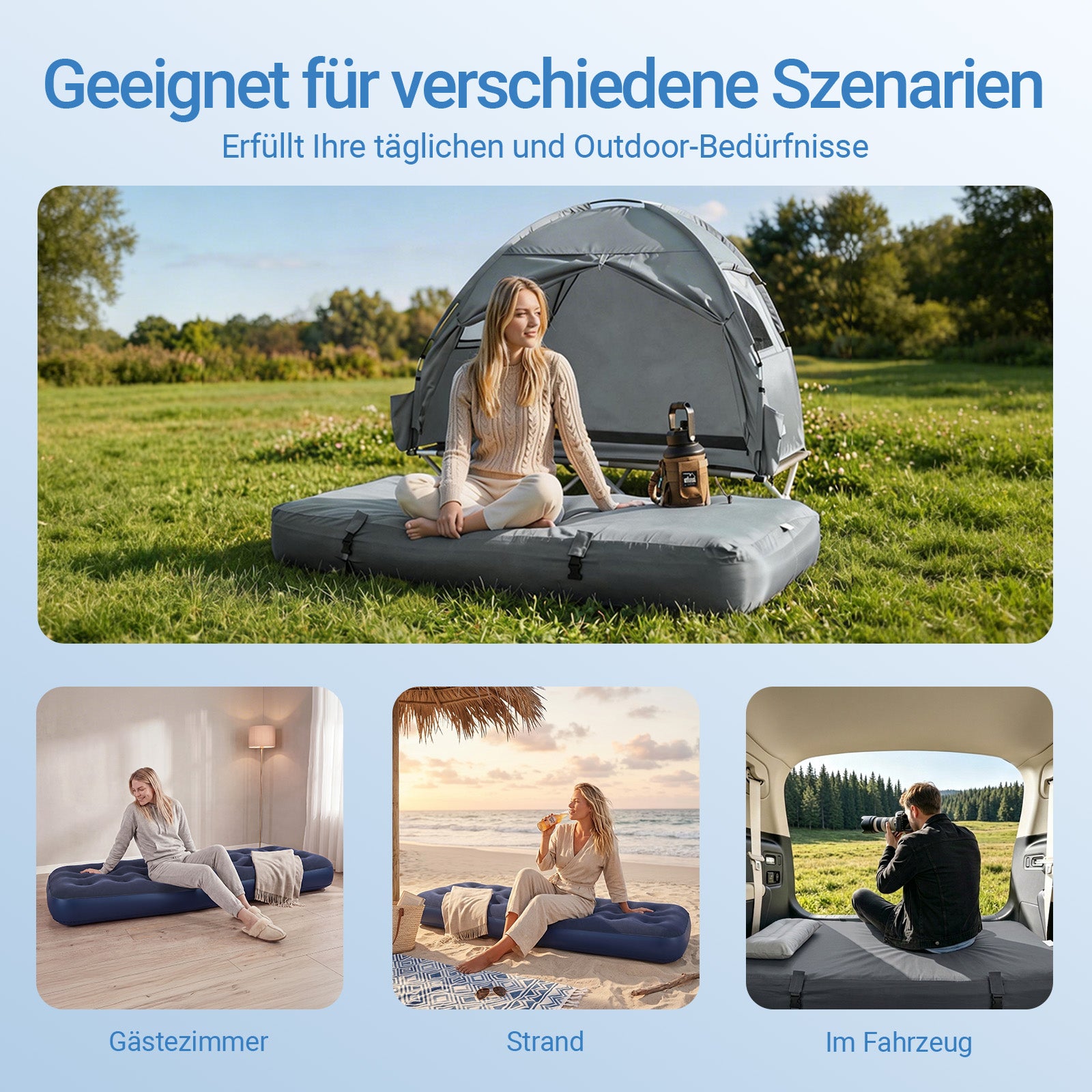 SoBuy | Feldbett 1 Person 191x22x76cm für Campingzelt Outdoor | Grau OGS32-II-HG-P01