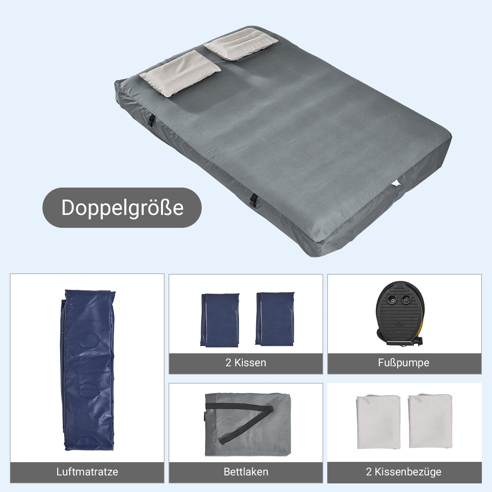 SoBuy | Feldbett 2 Person 191x22x137 cm für Campingzelt Outdoor | Grau OGS32-II-L-HG-P01