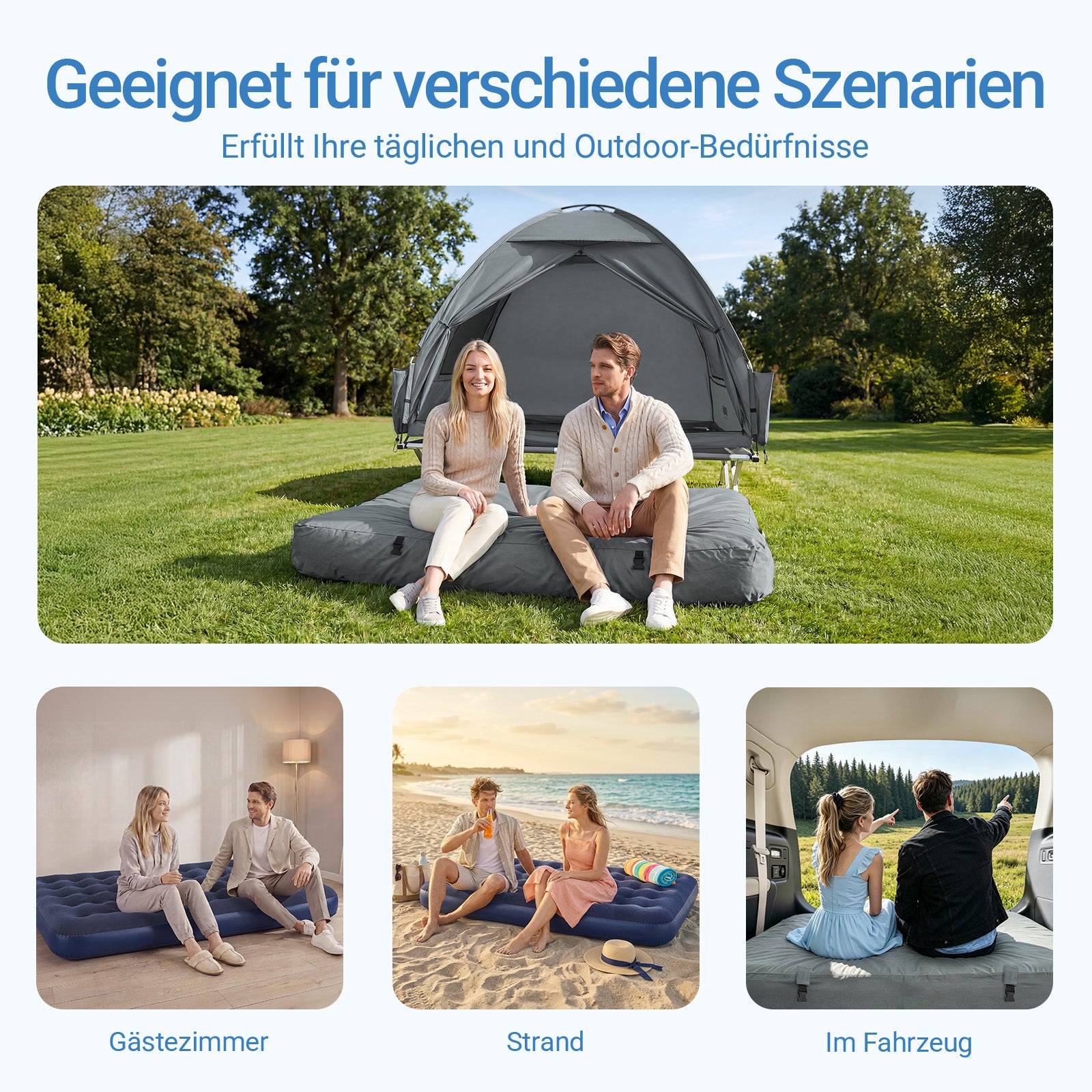 SoBuy | Feldbett 2 Person 191x22x137 cm für Campingzelt Outdoor | Grau OGS32-II-L-HG-P01
