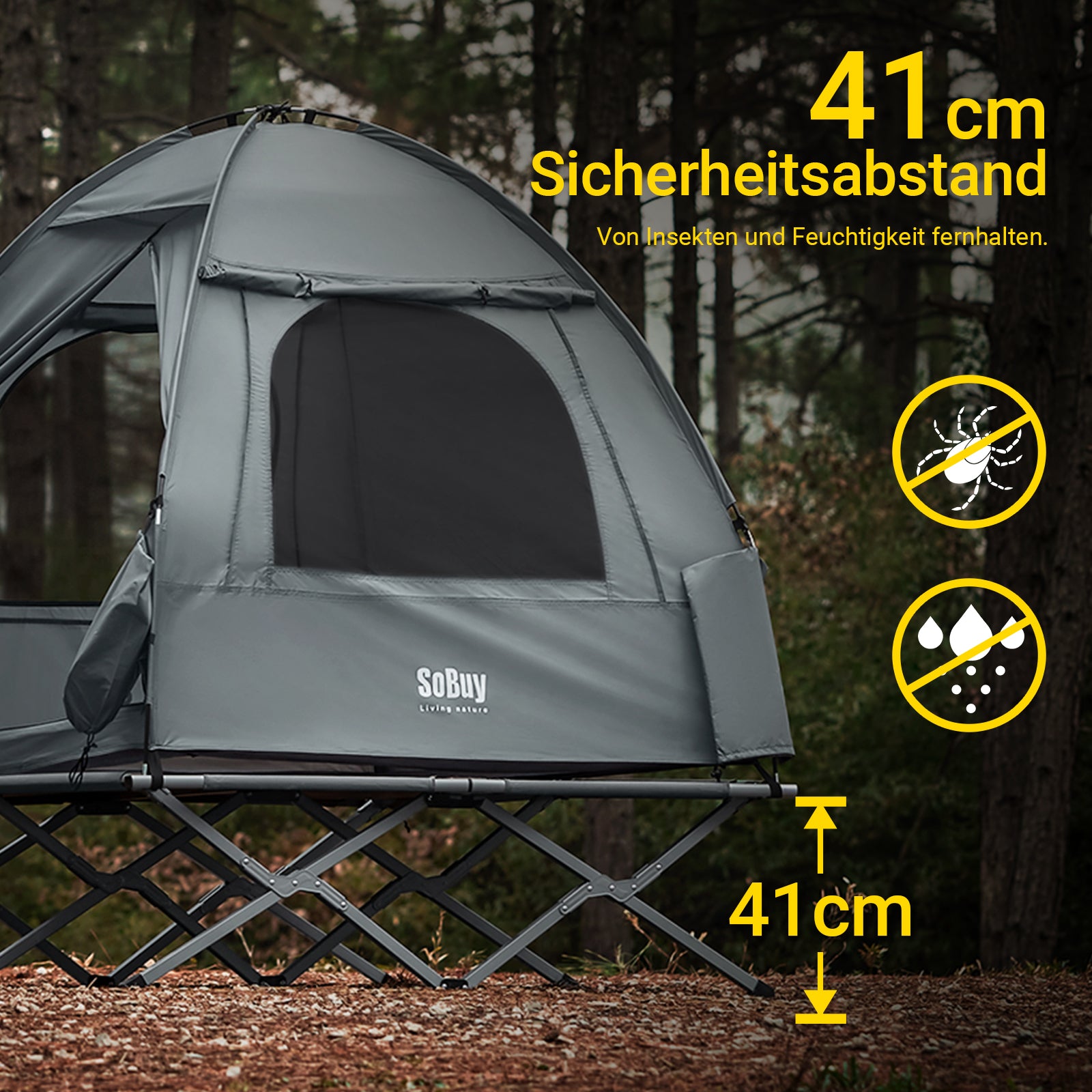 SoBuy | 3in1-Zelt Campingzelt Outdoor Feldbett 2 Person Grau 193x188x145cm | OGS32-II-L-HG