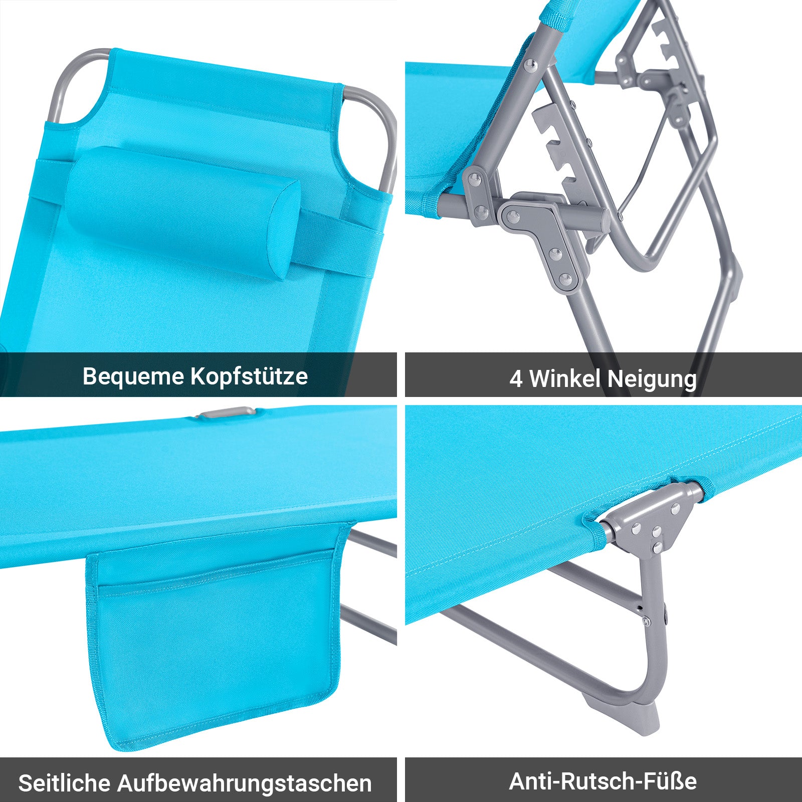 SoBuy | Gartenliege | Sonnenliege klappbar | Liegestuhl für Gärten, Höfe, Strände | Blau | OGS35-B