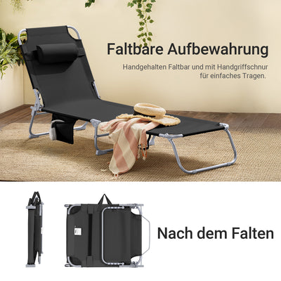 SoBuy | Gartenliege | Sonnenliege klappbar | Liegestuhl für Gärten, Höfe, Strände | Schwarz