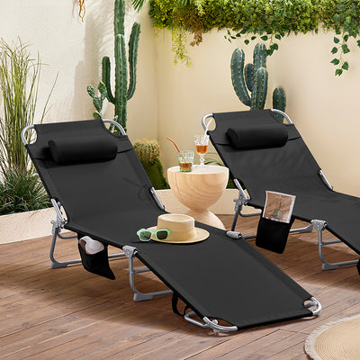 SoBuy | 2-er Set Gartenliege | Sonnenliege klappbar | Schwarz | OGS35-SCHx2
