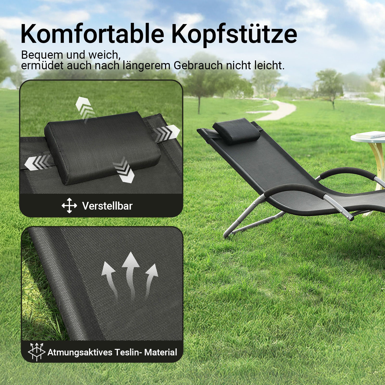 SoBuy Sonnenliege Gartenliege Relaxstuhl für Gärten, Höfe 55x67x165cm Schwarz OGS38-SCH