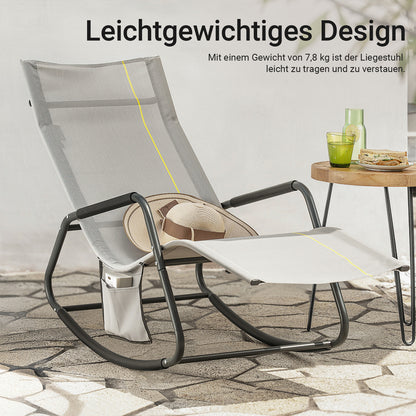 SoBuy | Schaukelliege | Sonnenliege mit Seitentasche | Gartenliege | Relaxstuhl | Schwungliege | Hellgrau | OGS47-HG