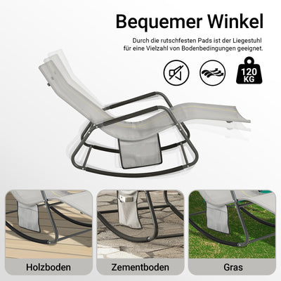 SoBuy | Schaukelliege | Sonnenliege mit Seitentasche | Gartenliege | Relaxstuhl | Schwungliege | Hellgrau | OGS47-HG