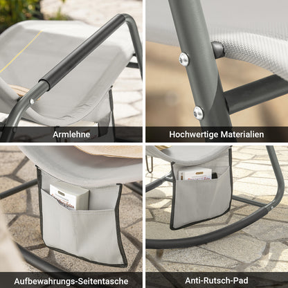 SoBuy | Schaukelliege | Sonnenliege mit Seitentasche | Gartenliege | Relaxstuhl | Schwungliege | Hellgrau | OGS47-HG