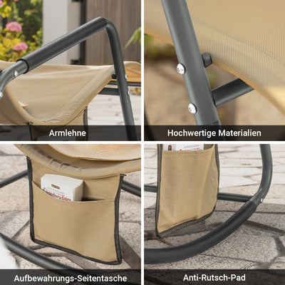 SoBuy | Schaukelliege | Sonnenliege mit Seitentasche | Gartenliege | Relaxstuhl | Schwungliege | Khaki | OGS47-KA