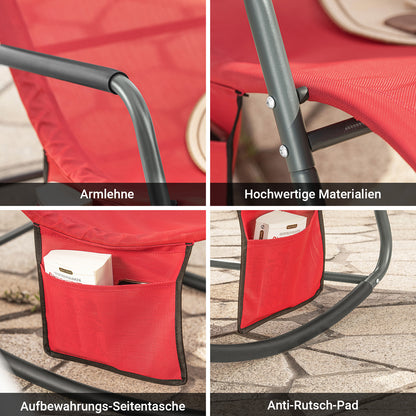 SoBuy | Schaukelliege | Sonnenliege mit Seitentasche | Gartenliege | Relaxstuhl | Schwungliege | Rot | OGS47-R