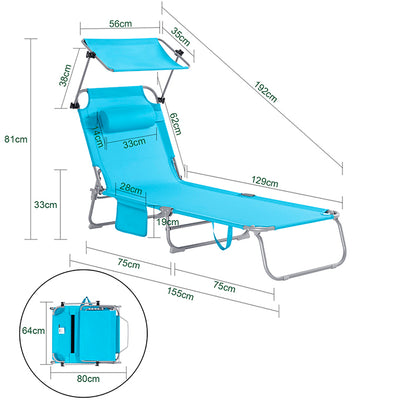 Vorverkauf | SoBuy | Sonnenliege mit Sonnendach | Relaxstuhl für Gärten, Höfe, Strände | Blau | OGS48-B