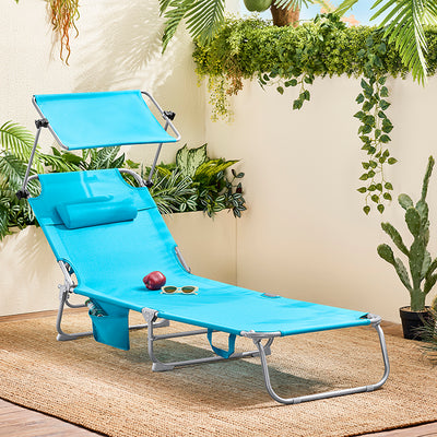 SoBuy | Sonnenliege mit Sonnendach | Relaxstuhl für Gärten, Höfe, Strände | Blau | OGS48-B