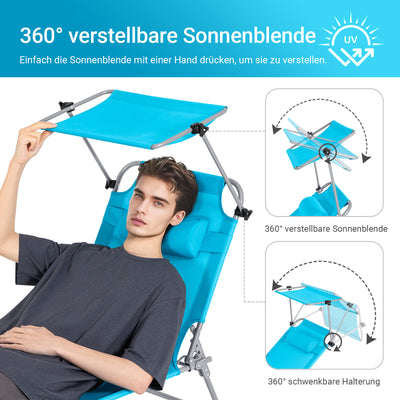 SoBuy | Sonnenliege mit Sonnendach | Relaxstuhl für Gärten, Höfe, Strände | Blau | OGS48-B
