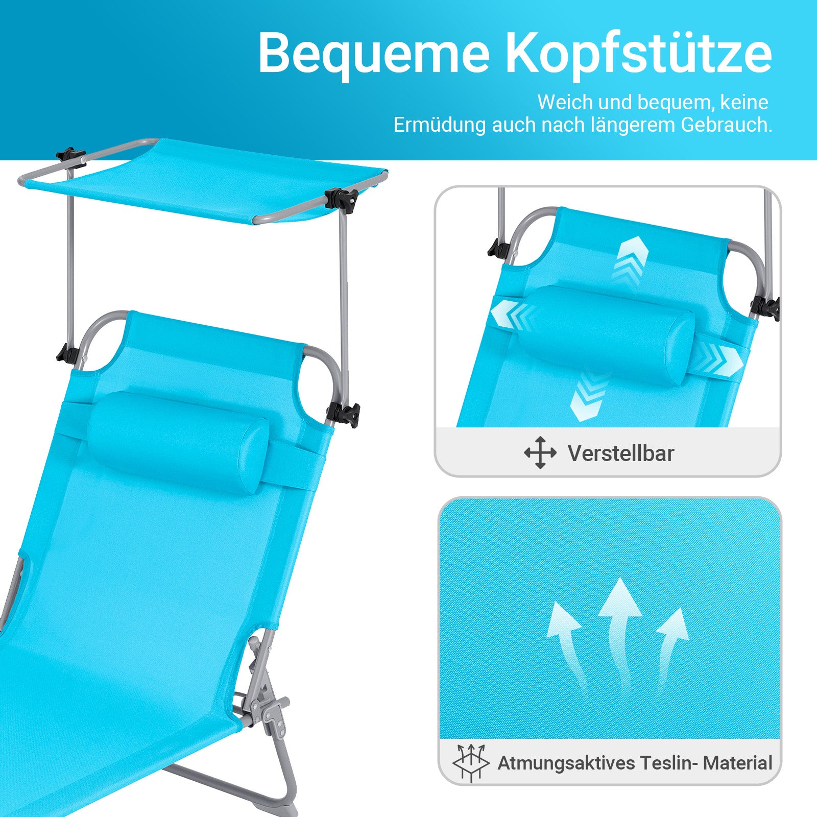 Vorverkauf | SoBuy | 2-er Set Sonnenliege mit Sonnendach | Relaxstuhl für Gärten, Strände | Blau | OGS48-Bx2