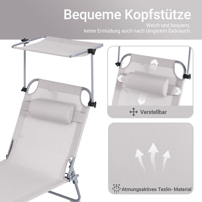 Vorverkauf | SoBuy | 2-er Set Sonnenliege mit Sonnendach | Relaxstuhl für Gärten, Strände | Beige | OGS48-MIx2