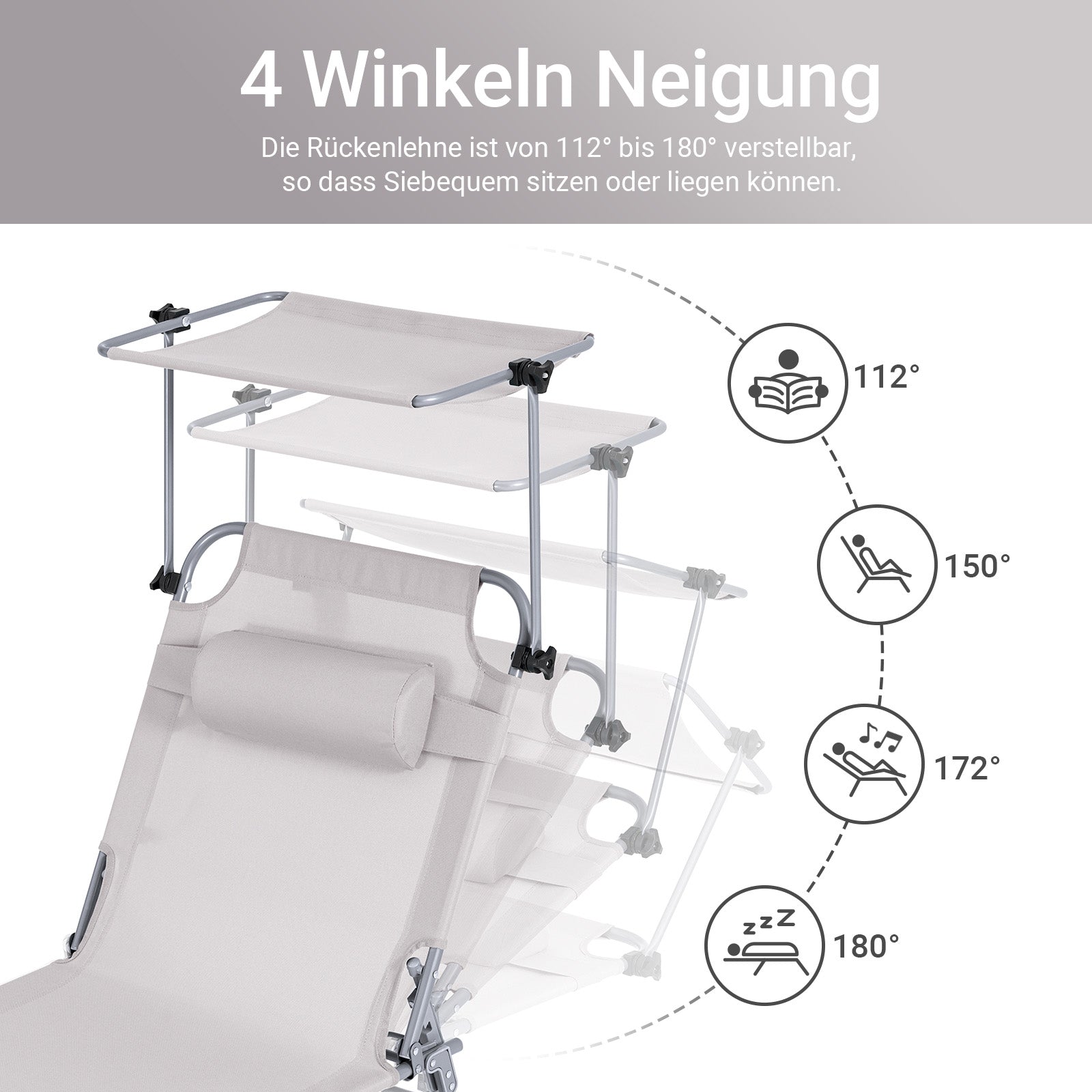 SoBuy | Sonnenliege mit Sonnendach  | Relaxstuhl für Gärten, Höfe, Strände | Beige | OGS48-MI