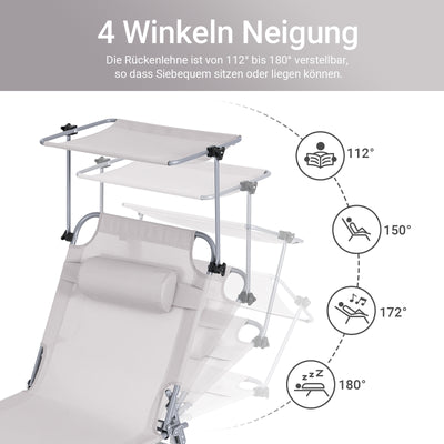 SoBuy | Sonnenliege mit Sonnendach  | Relaxstuhl für Gärten, Höfe, Strände | Beige | OGS48-MI