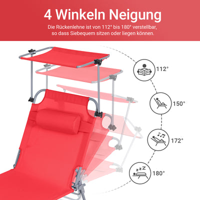 SoBuy | Sonnenliege mit Sonnendach | Relaxstuhl für Gärten, Höfe, Strände | Rot | OGS48-R