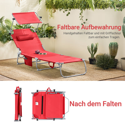 SoBuy | Sonnenliege mit Sonnendach | Relaxstuhl für Gärten, Höfe, Strände | Rot | OGS48-R