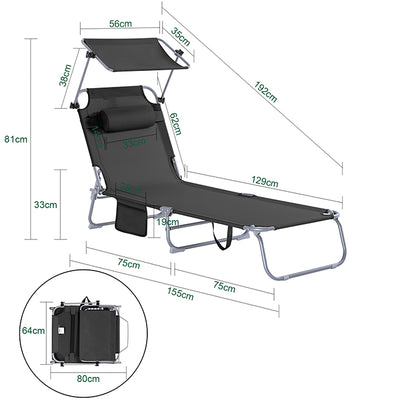 Vorverkauf | SoBuy | Sonnenliege mit Sonnendach | Relaxstuhl für Gärten, Höfe, Strände | Schwarz | OGS48-SCH