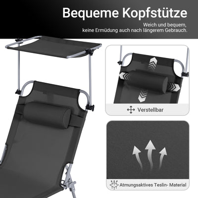 SoBuy | Sonnenliege mit Sonnendach | Relaxstuhl für Gärten, Höfe, Strände | Schwarz | OGS48-SCH