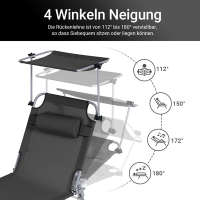 SoBuy | Sonnenliege mit Sonnendach | Relaxstuhl für Gärten, Höfe, Strände | Schwarz | OGS48-SCH