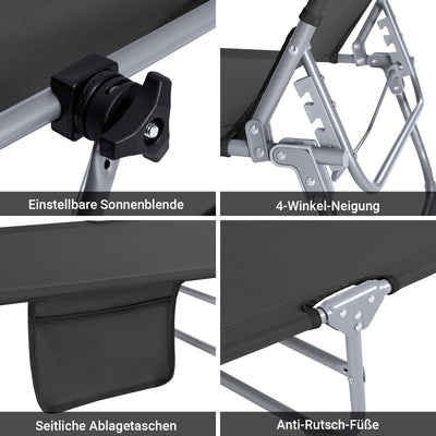 SoBuy | Sonnenliege mit Sonnendach | Relaxstuhl für Gärten, Höfe, Strände | Schwarz | OGS48-SCH