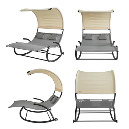 SoBuy | Schaukelliege für 2 Personen | Sonnenliege mit Rollen | Gartenbett mit Sonnendach | OGS50-HG