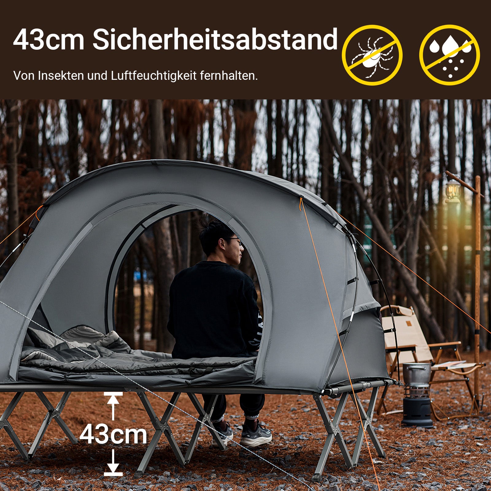 SoBuy 4in1-Zelt Campingzelt Feldbett 2 Personen Outdoor Grau 194x157x145cm OGS60-L-HG