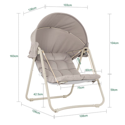 SoBuy Outdoor Hängesessel mit Sonnendach | Hängestuhl für Garten & Balkon Beige OGS62-MI