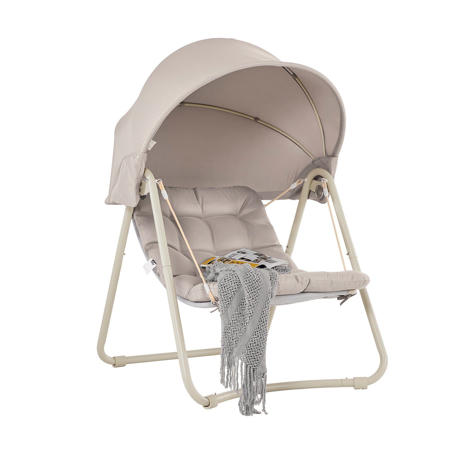 SoBuy Outdoor Hängesessel mit Sonnendach | Hängestuhl für Garten & Balkon Beige OGS62-MI