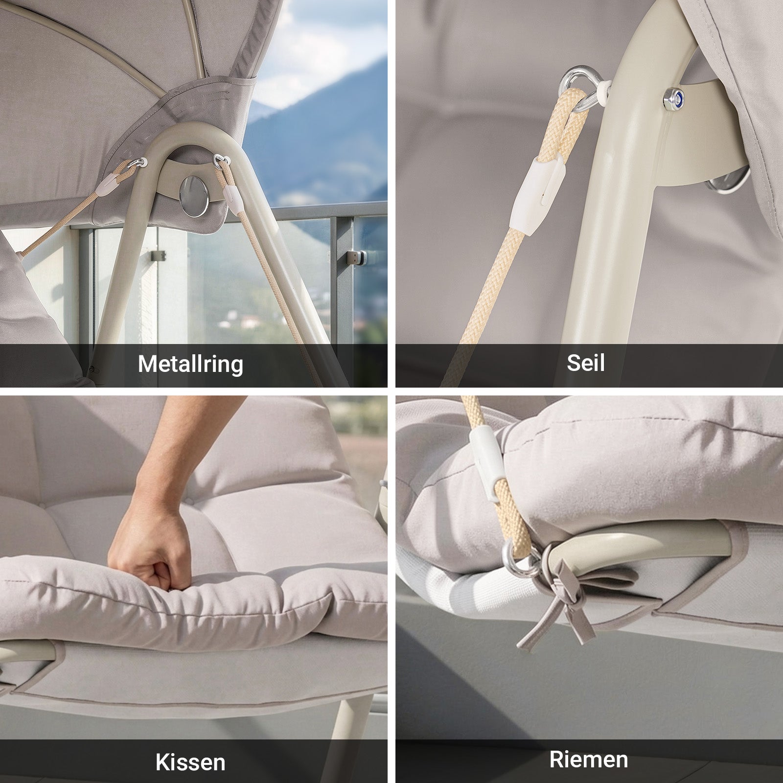 SoBuy Outdoor Hängesessel mit Sonnendach | Hängestuhl für Garten & Balkon Beige OGS62-MI
