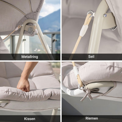 SoBuy Outdoor Hängesessel mit Sonnendach | Hängestuhl für Garten & Balkon Beige OGS62-MI