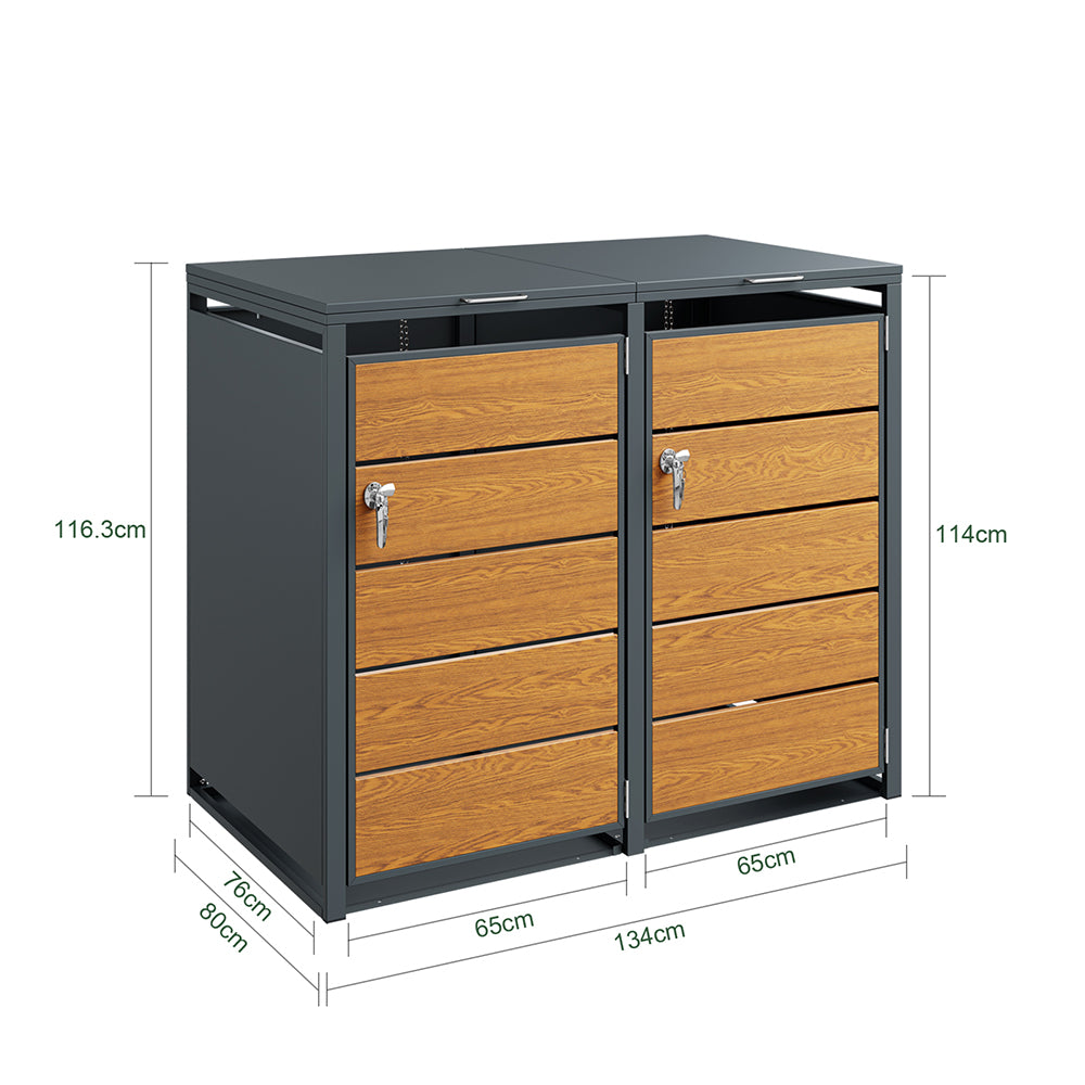 SoBuy | Mülltonnenboxen | Mülltonnenbox 2er 240l abschließbar | Dark Gray | 134×80×116 cm | OGS64-N