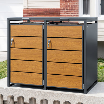 SoBuy | Mülltonnenboxen | Mülltonnenbox 2er 240l abschließbar | Dark Gray | 134×80×116 cm | OGS64-N